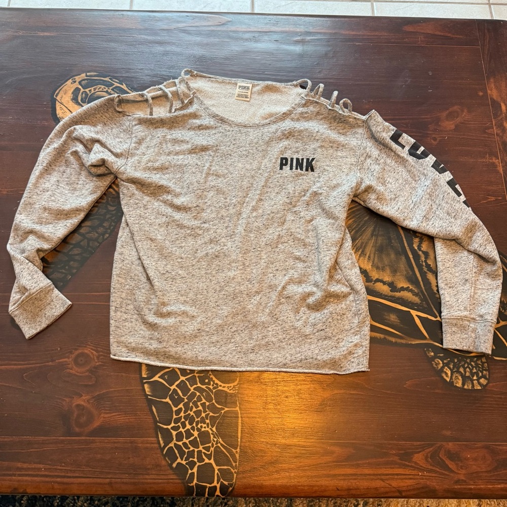 PINK Victoria's Secret Gray Cutout Shoulder Top